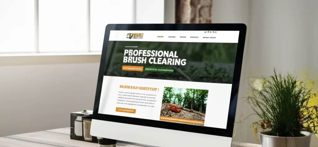Service pages image showing optimized land clearing page on computer screen in modern office